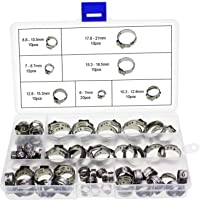 HSEAMALL 85PCS 7-21mm abrazaderas de manguera de oreja única abrazaderas de tubería de acero inoxidable surtido de kit